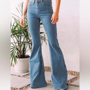 Pinstripe Superflare Jeans